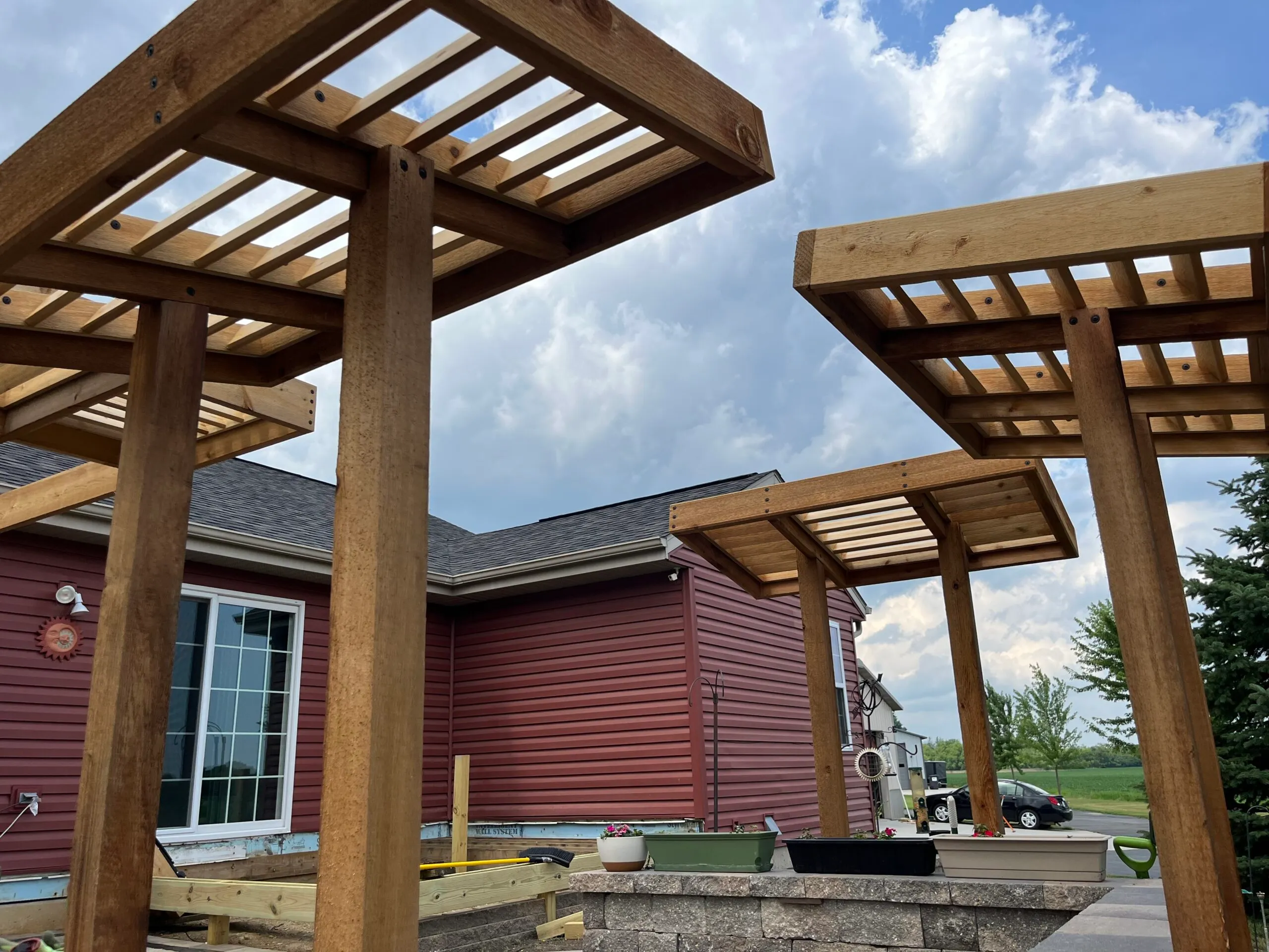 Custom cedar pergola built by RG Hardscape