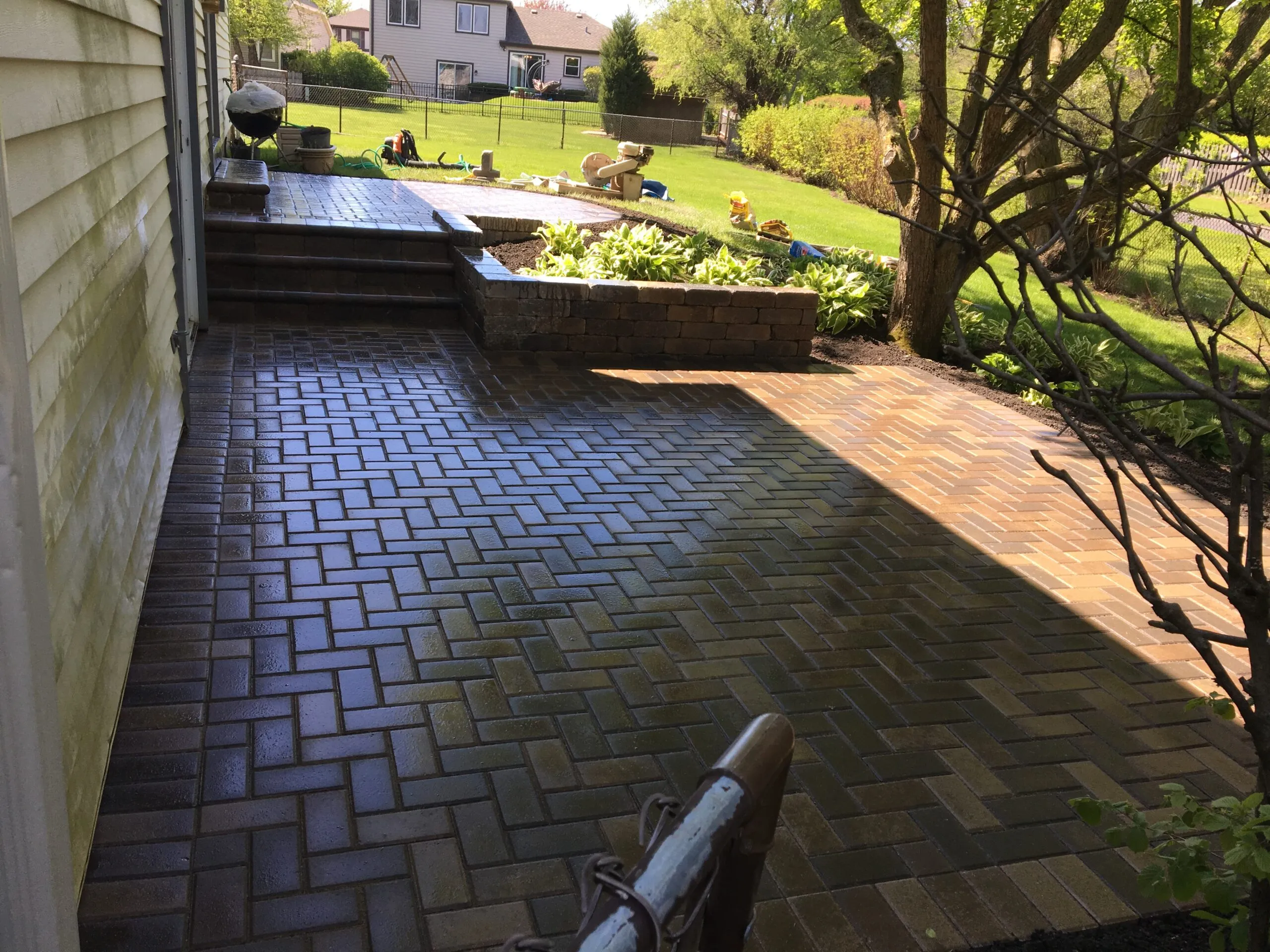 Paver patio in evening light