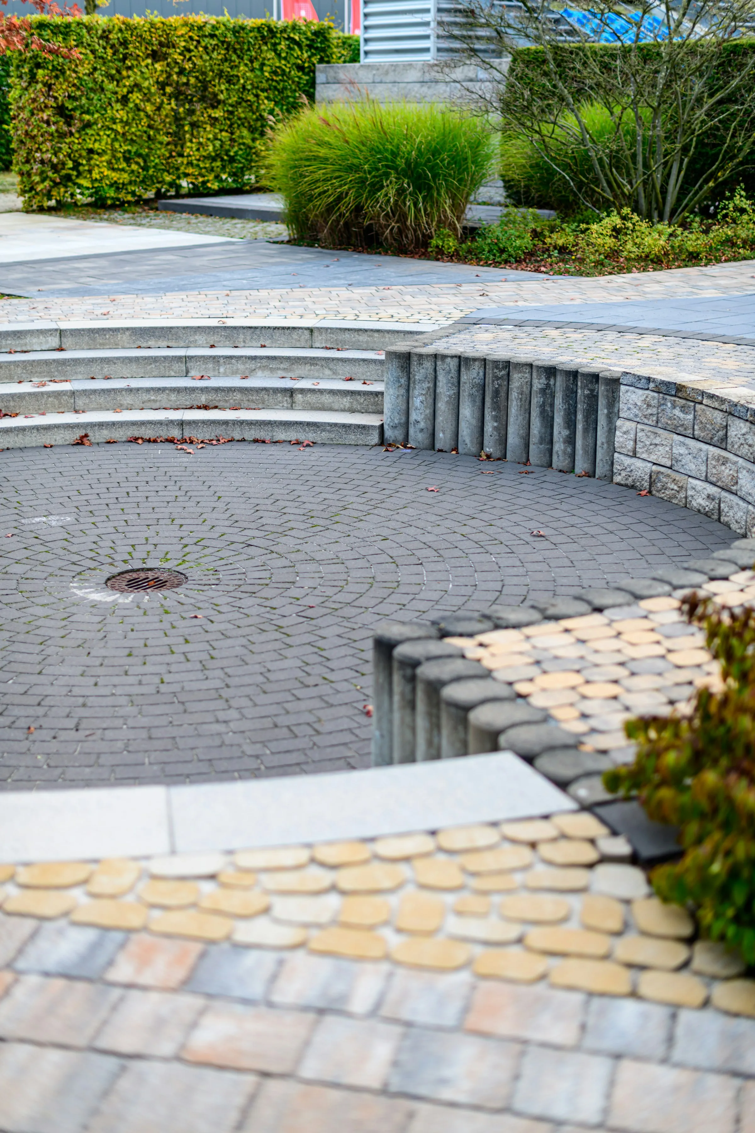 Curved paver steps and stonework
